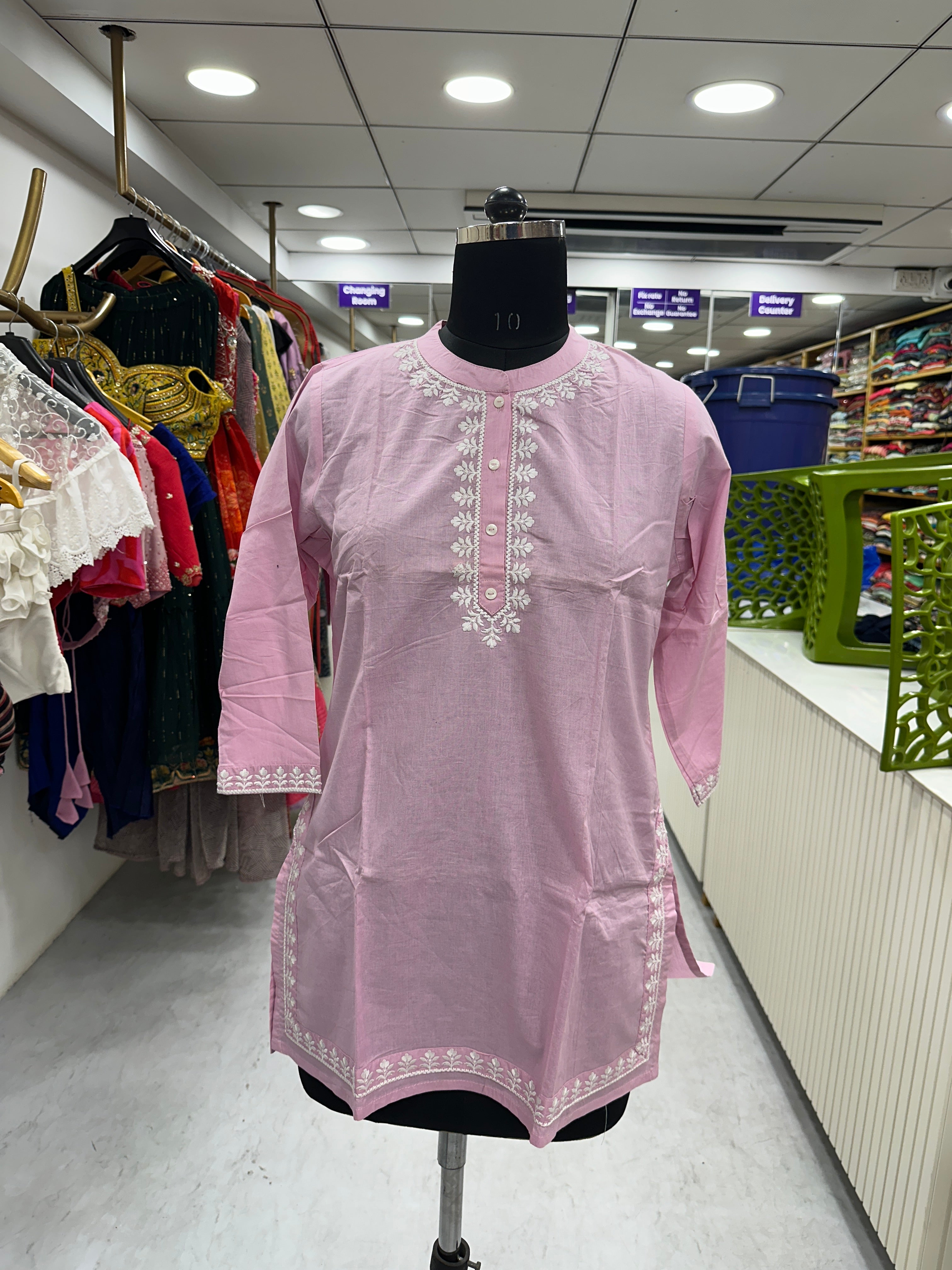 Blush Pink Embroidered Cotton Kurti